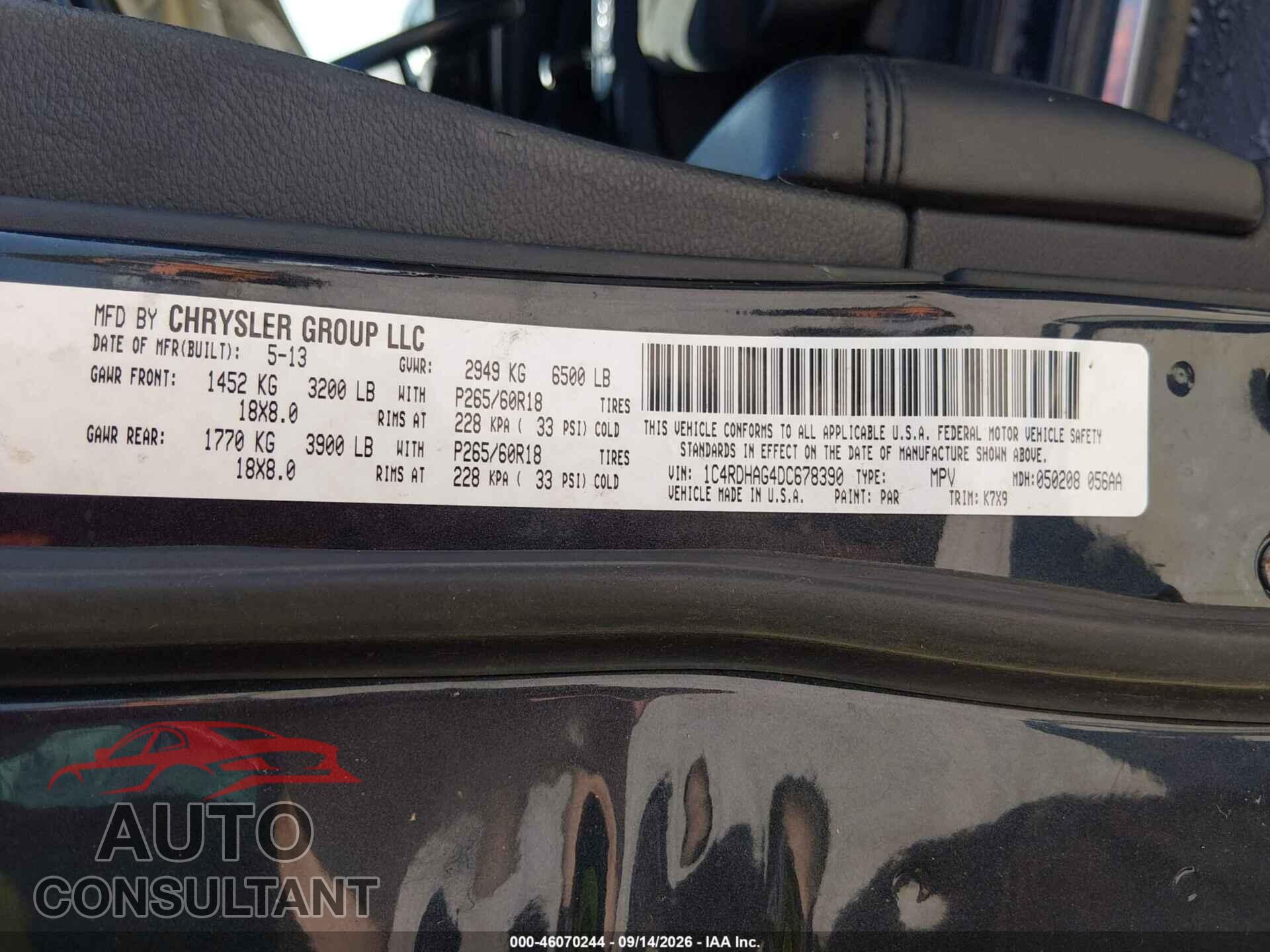 DODGE DURANGO 2013 - 1C4RDHAG4DC678390
