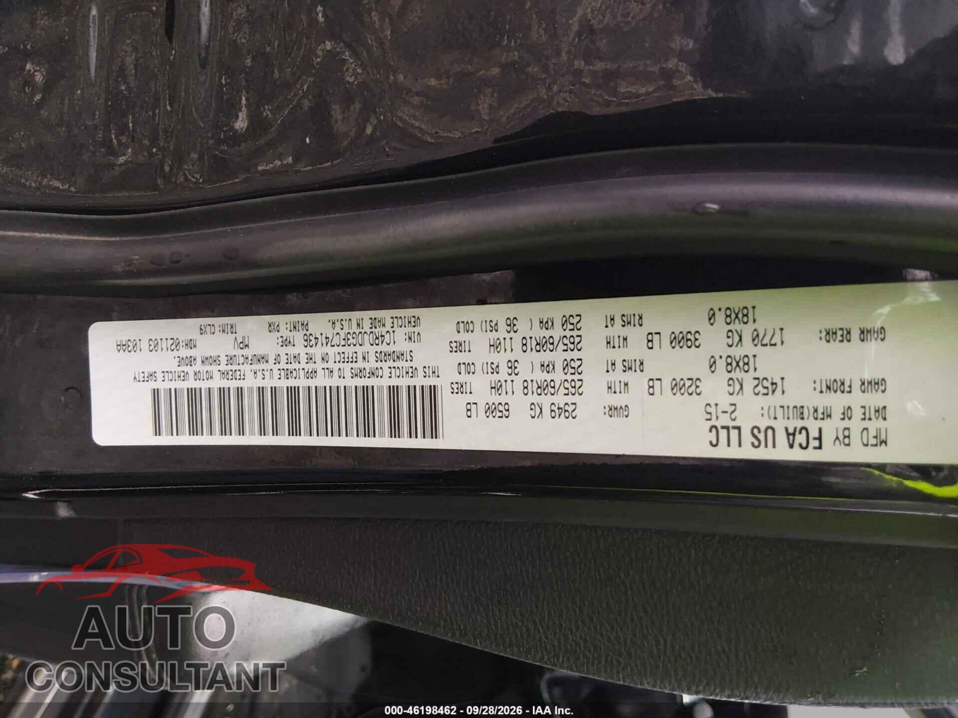 DODGE DURANGO 2015 - 1C4RDJDG3FC741436