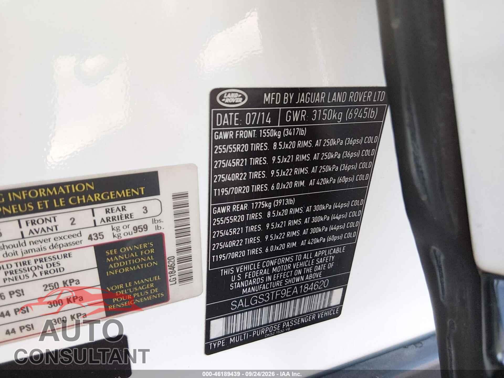 LAND ROVER RANGE ROVER 2014 - SALGS3TF9EA184620