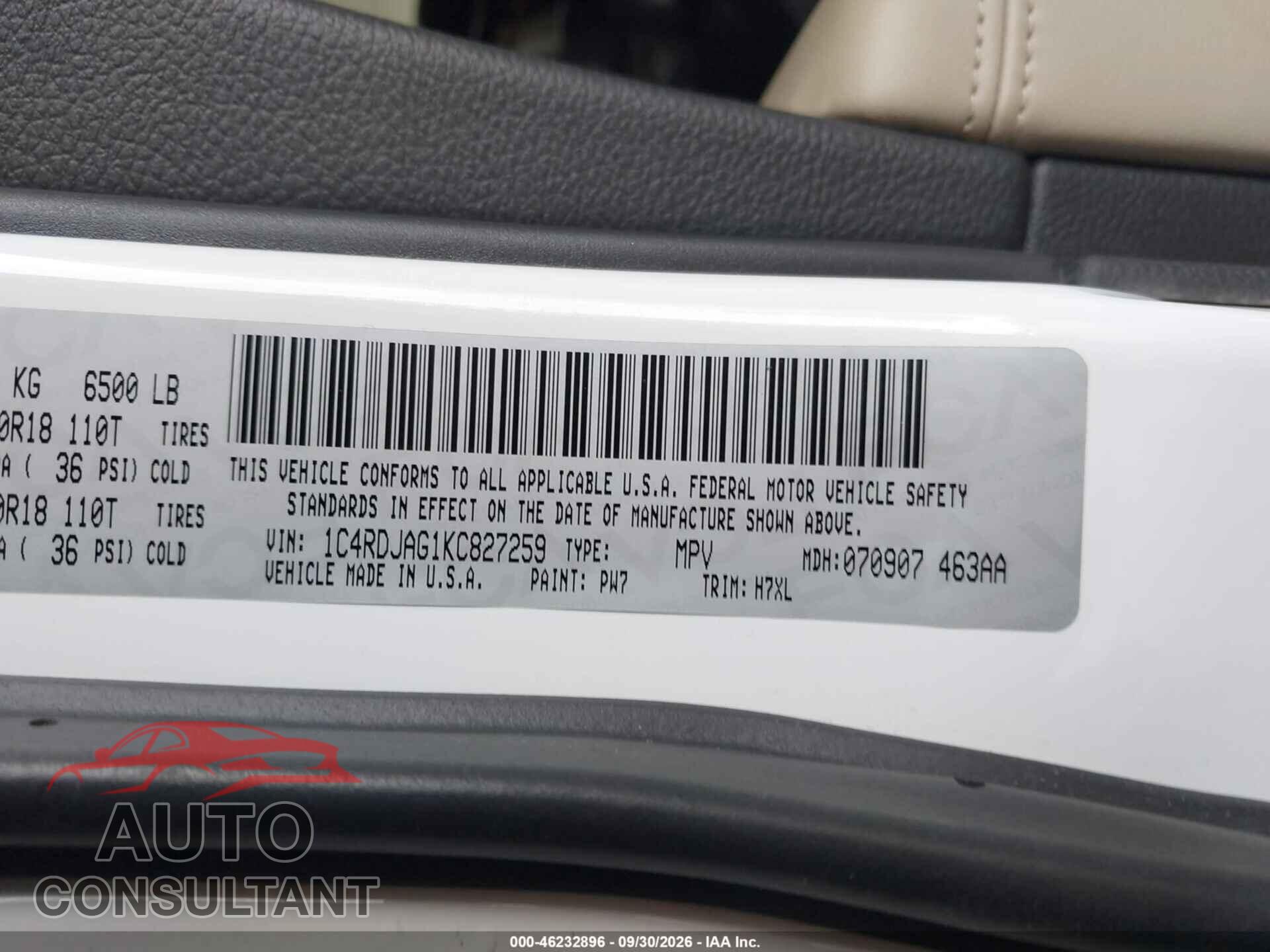 DODGE DURANGO 2019 - 1C4RDJAG1KC827259
