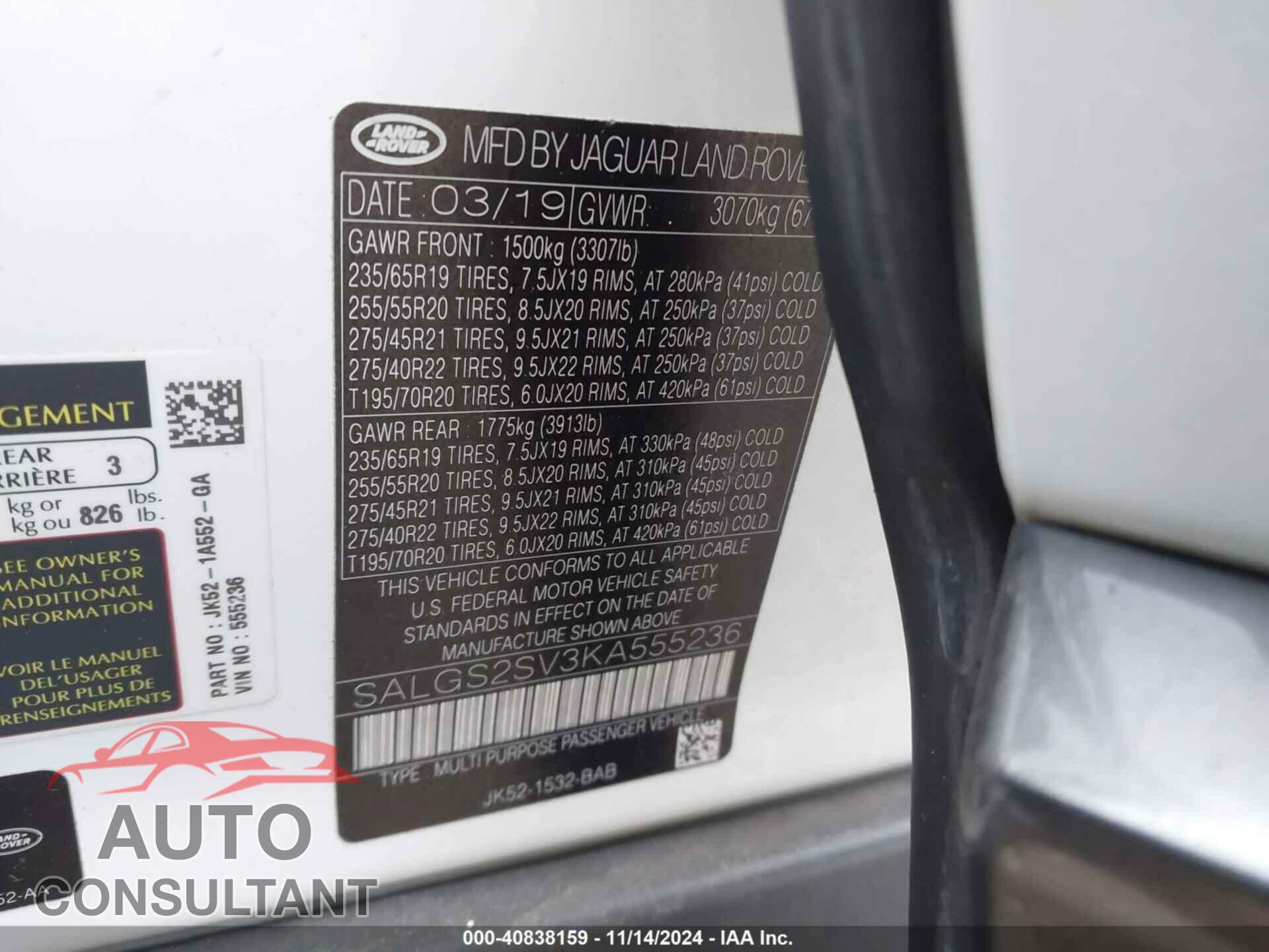 LAND ROVER RANGE ROVER 2019 - SALGS2SV3KA555236