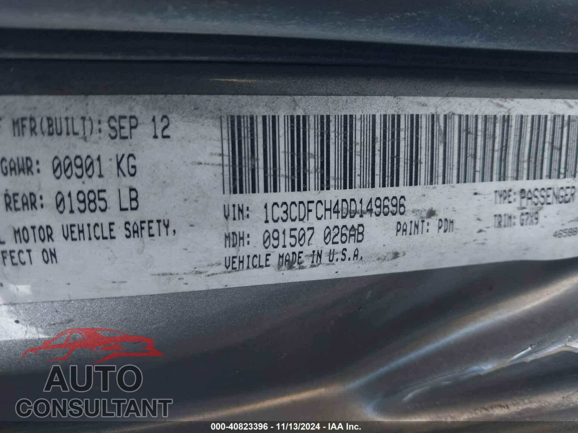 DODGE DART 2013 - 1C3CDFCH4DD149696