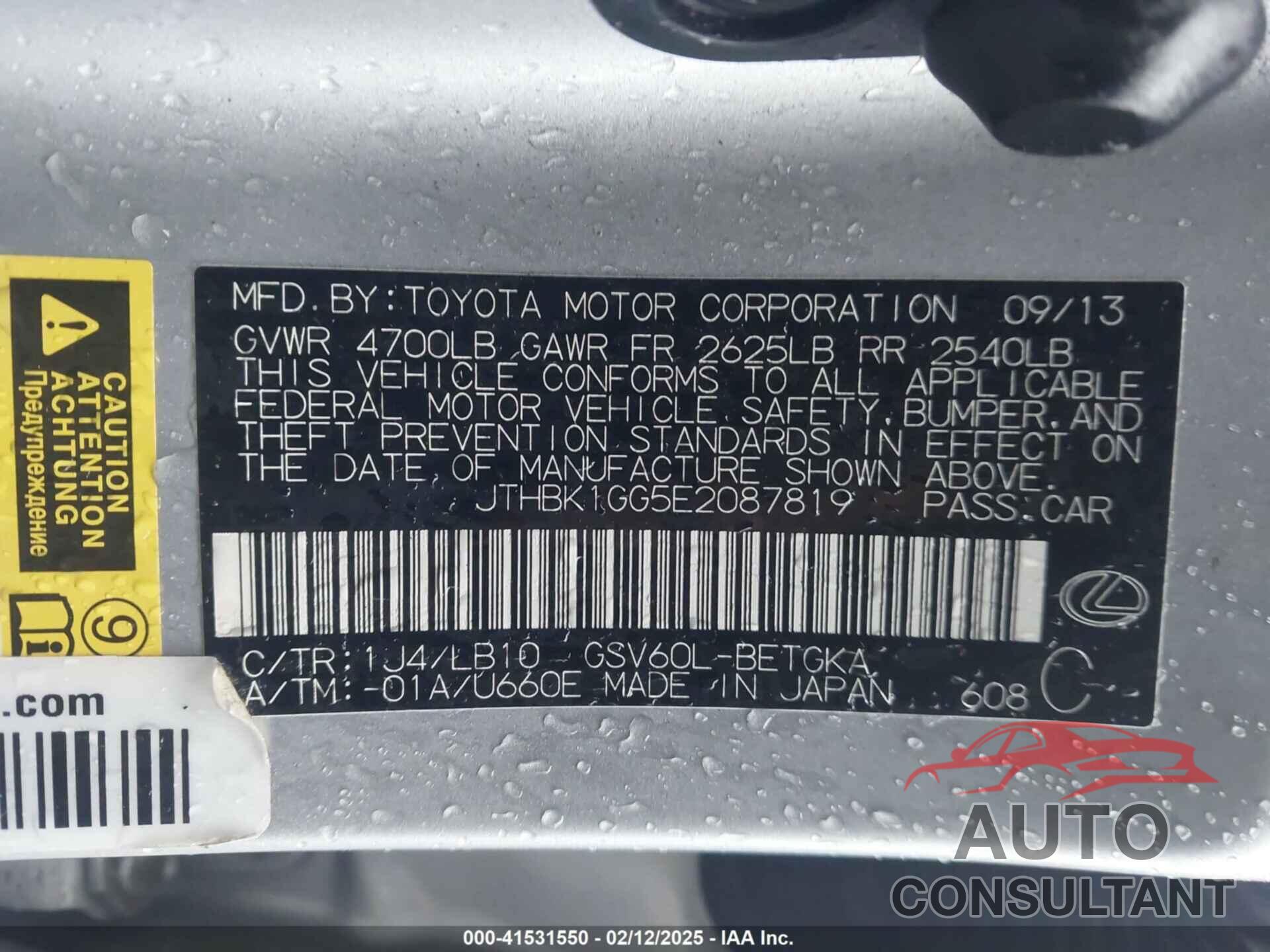 LEXUS ES 350 2014 - JTHBK1GG5E2087819