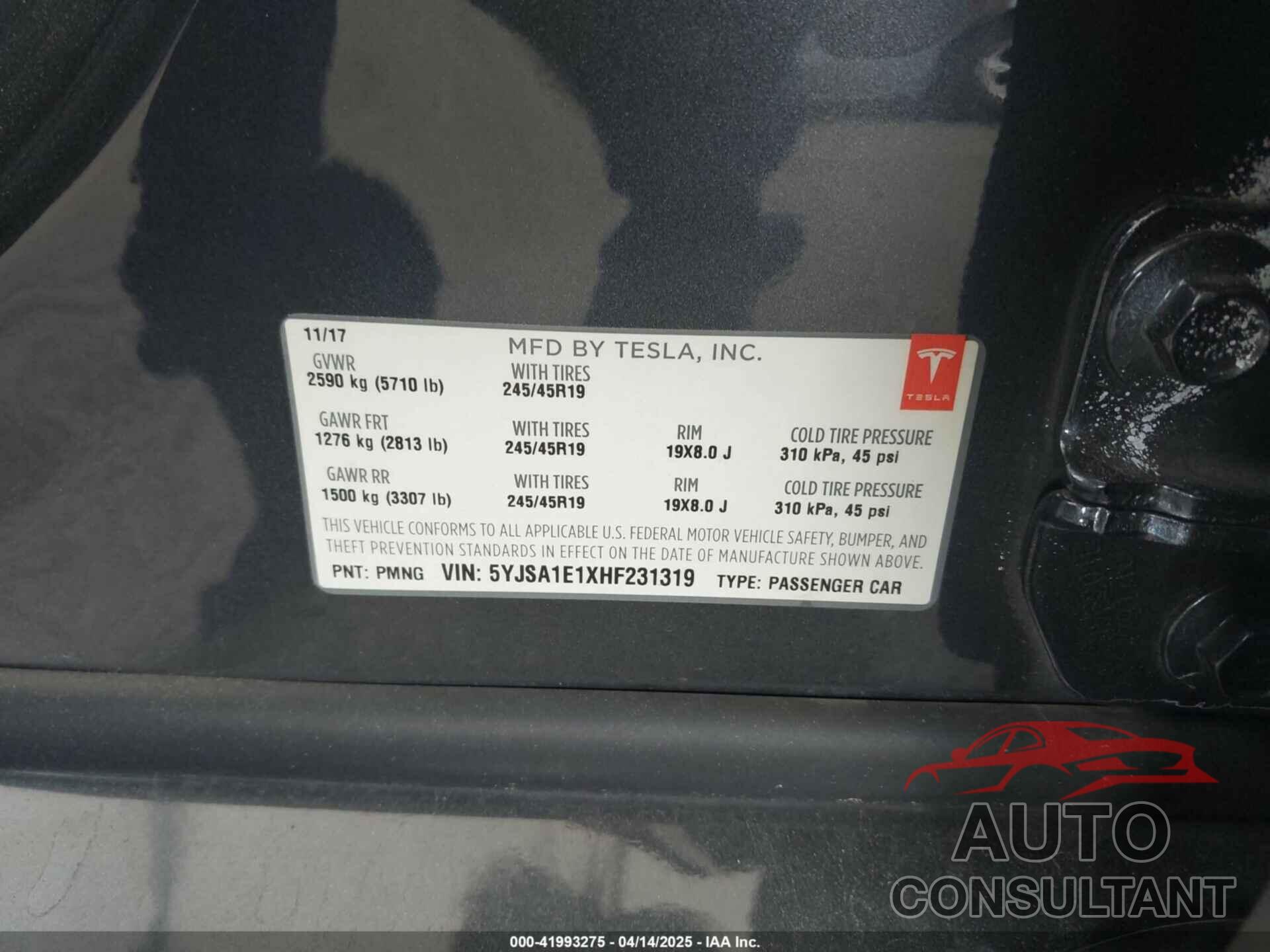 TESLA MODEL S 2017 - 5YJSA1E1XHF231319