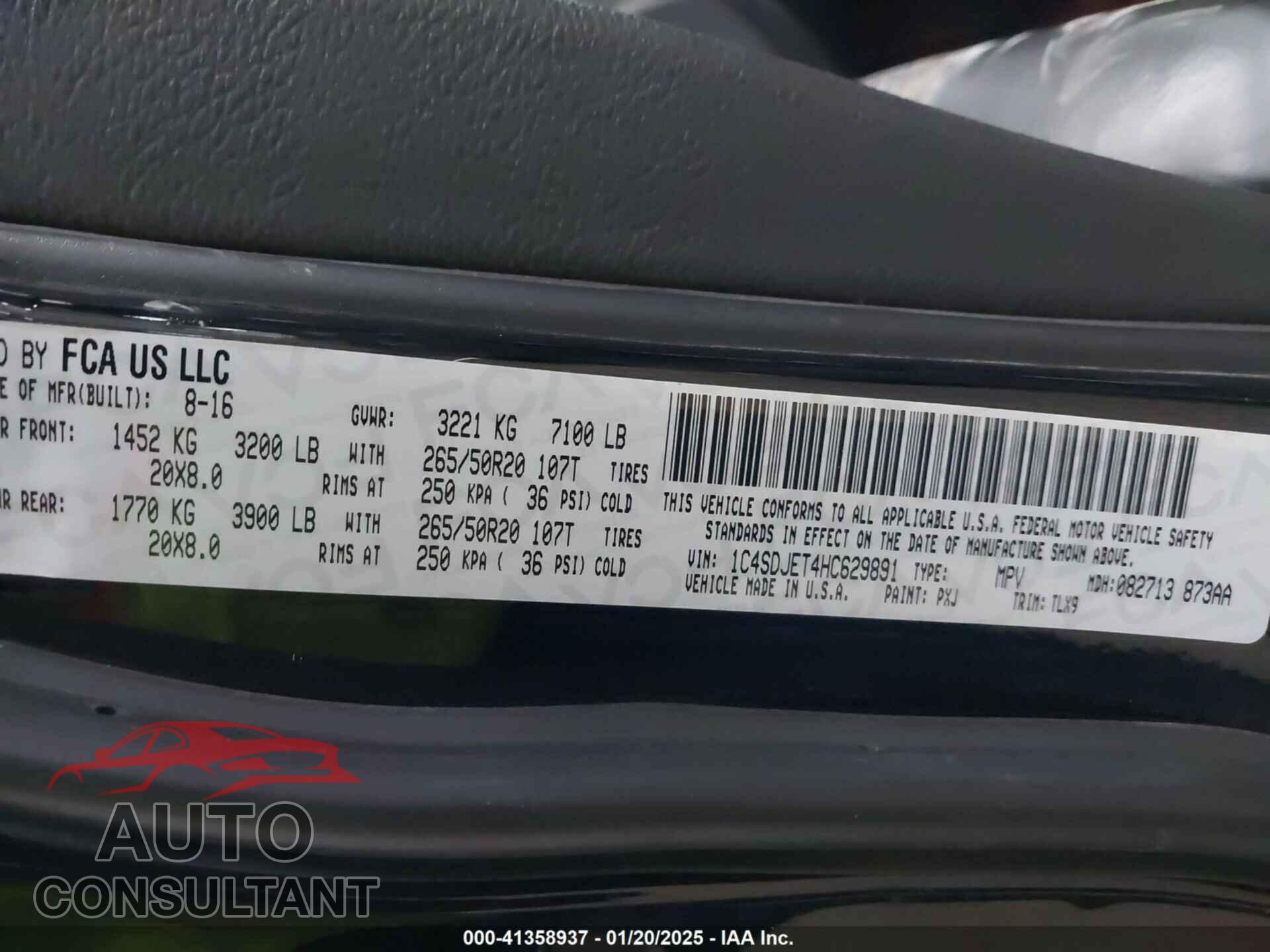 DODGE DURANGO 2017 - 1C4SDJET4HC629891