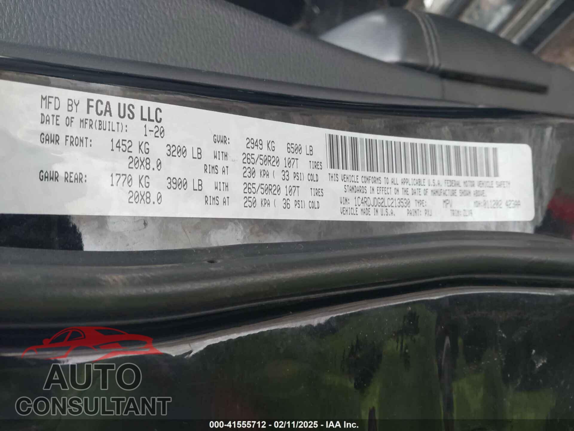 DODGE DURANGO 2020 - 1C4RDJDG2LC213530