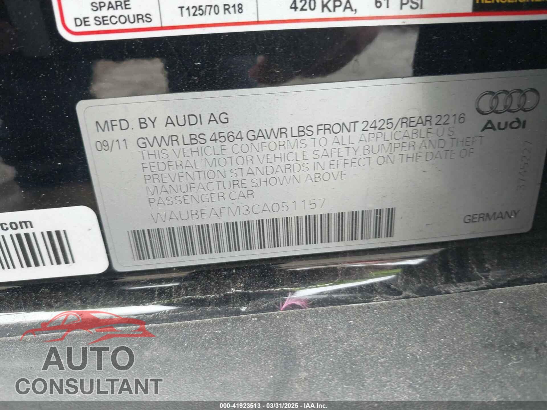 AUDI A3 2012 - WAUBEAFM3CA051157