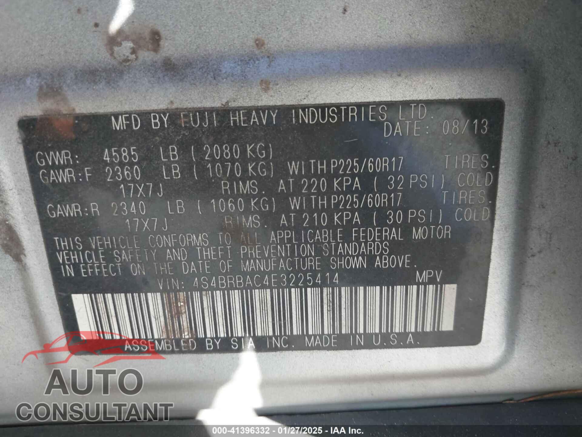 SUBARU OUTBACK 2014 - 4S4BRBAC4E3225414