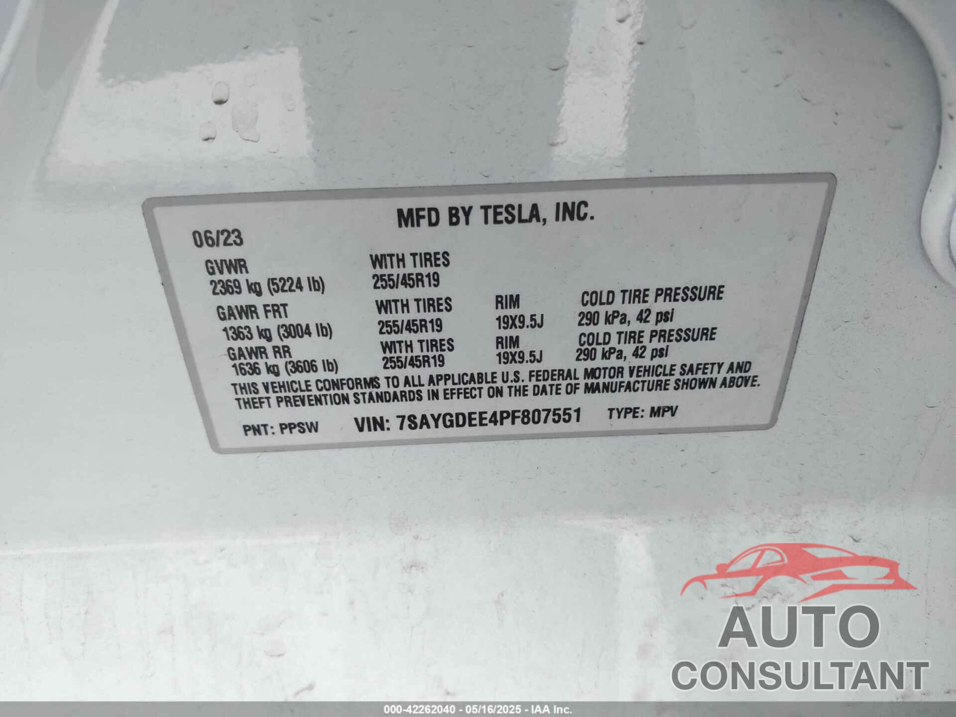 TESLA MODEL Y 2023 - 7SAYGDEE4PF807551