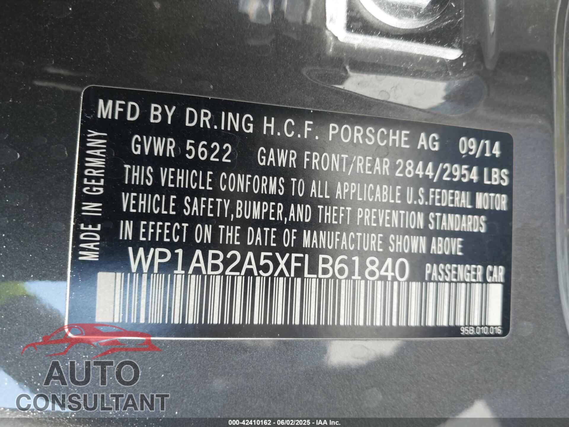 PORSCHE MACAN 2015 - WP1AB2A5XFLB61840