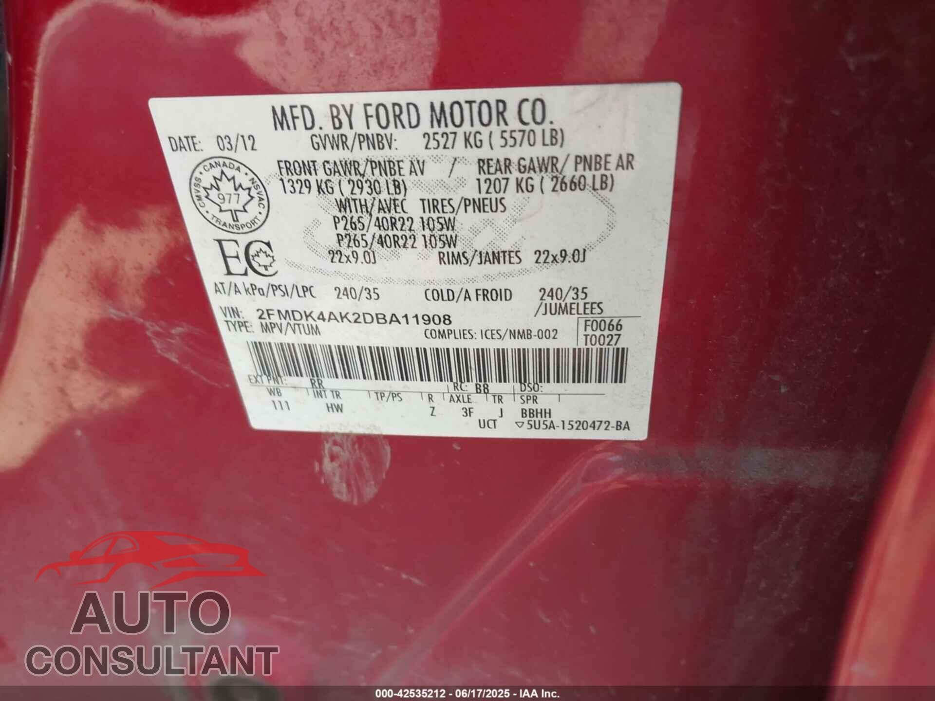 FORD EDGE 2013 - 2FMDK4AK2DBA11908