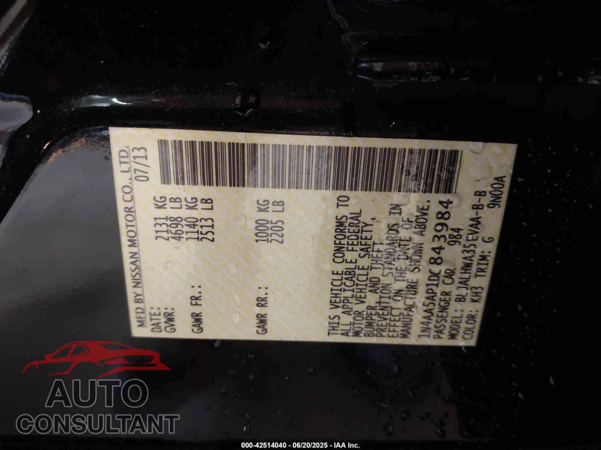 NISSAN MAXIMA 2013 - 1N4AA5AP1DC843984
