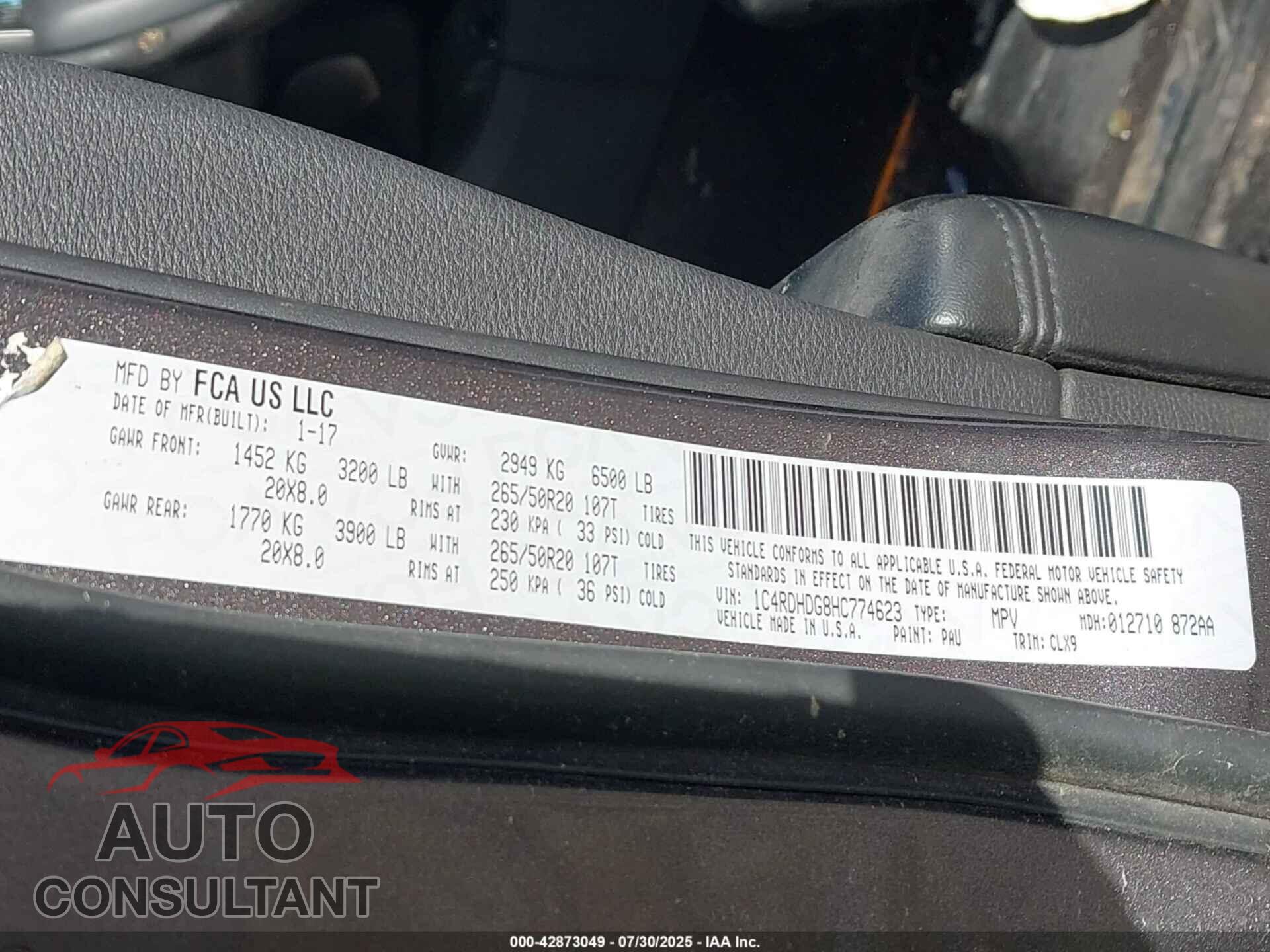 DODGE DURANGO 2017 - 1C4RDHDG8HC774623