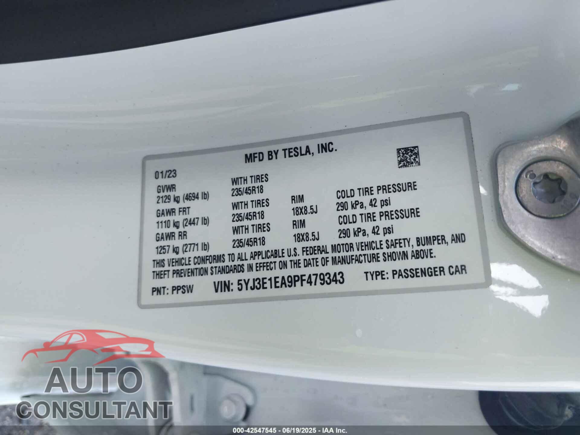TESLA MODEL 3 2023 - 5YJ3E1EA9PF479343