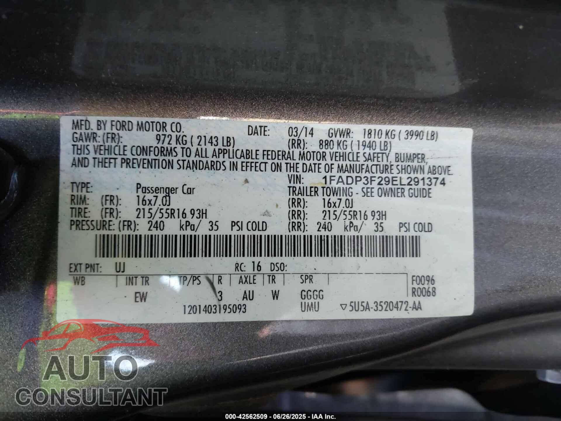 FORD FOCUS 2014 - 1FADP3F29EL291374