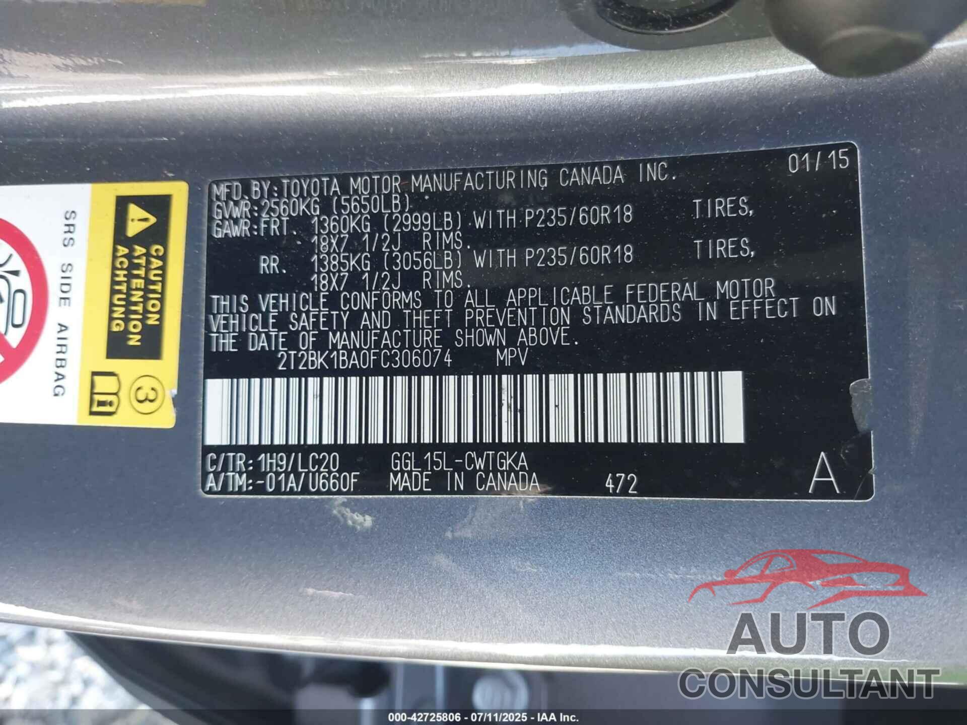 LEXUS RX 350 2015 - 2T2BK1BA0FC306074