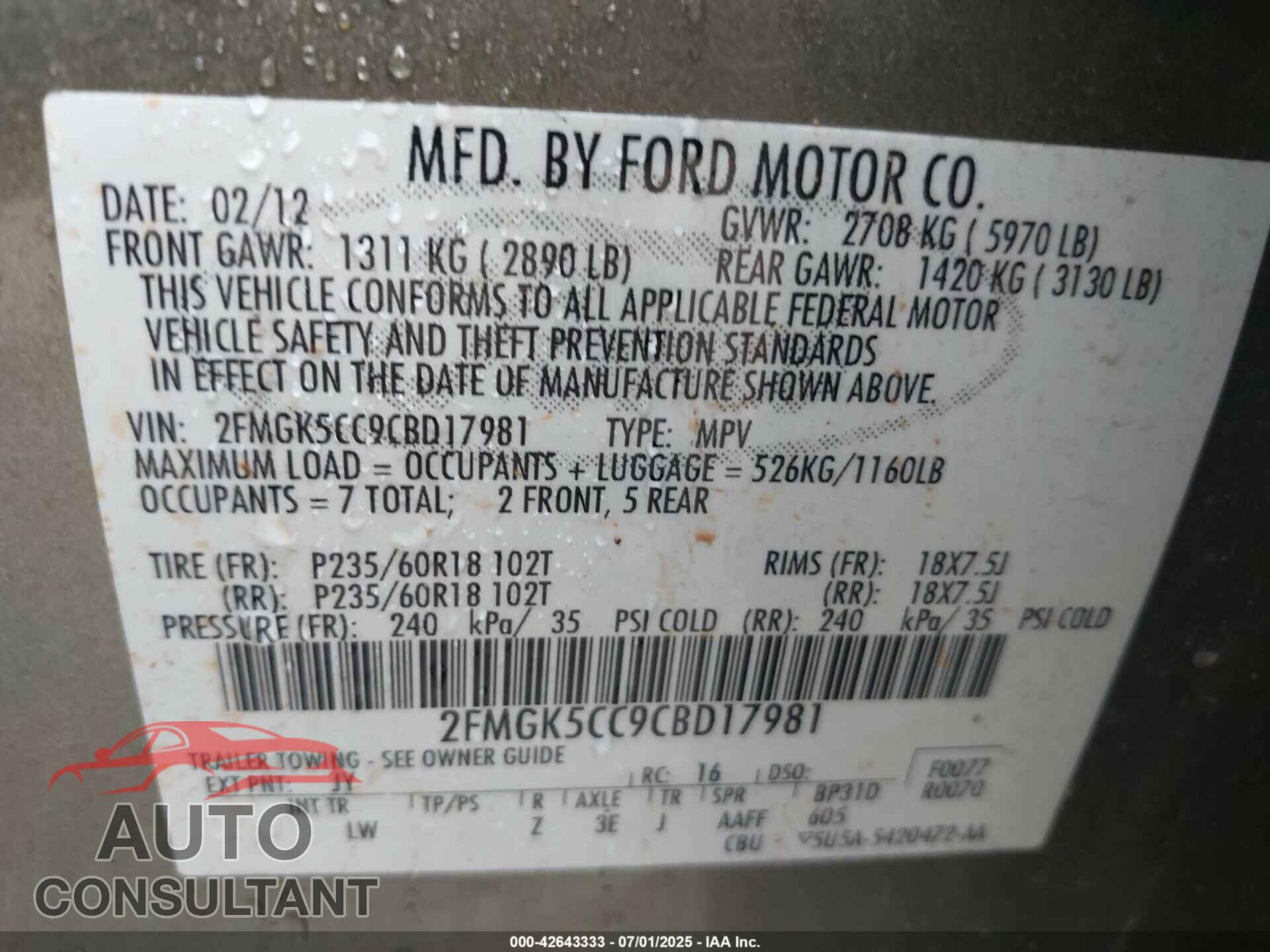 FORD FLEX 2012 - 2FMGK5CC9CBD17981