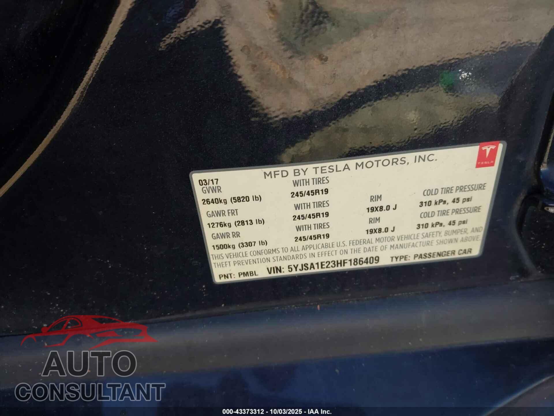 TESLA MODEL S 2017 - 5YJSA1E23HF186409