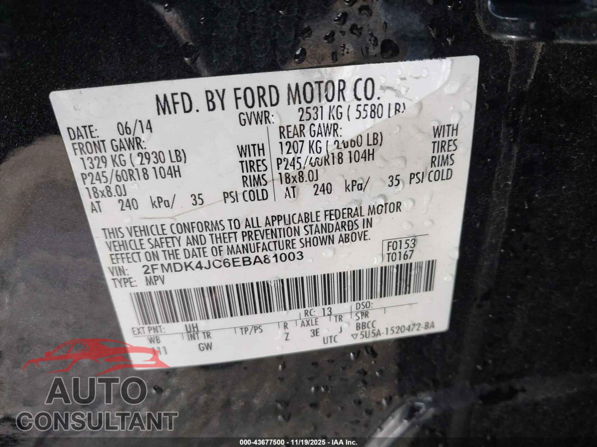 FORD EDGE 2014 - 2FMDK4JC6EBA81003