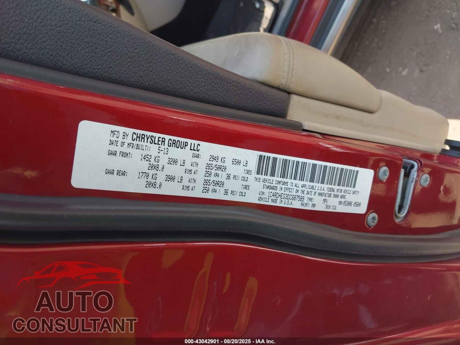 DODGE DURANGO 2013 - 1C4RDHEG3DC687589