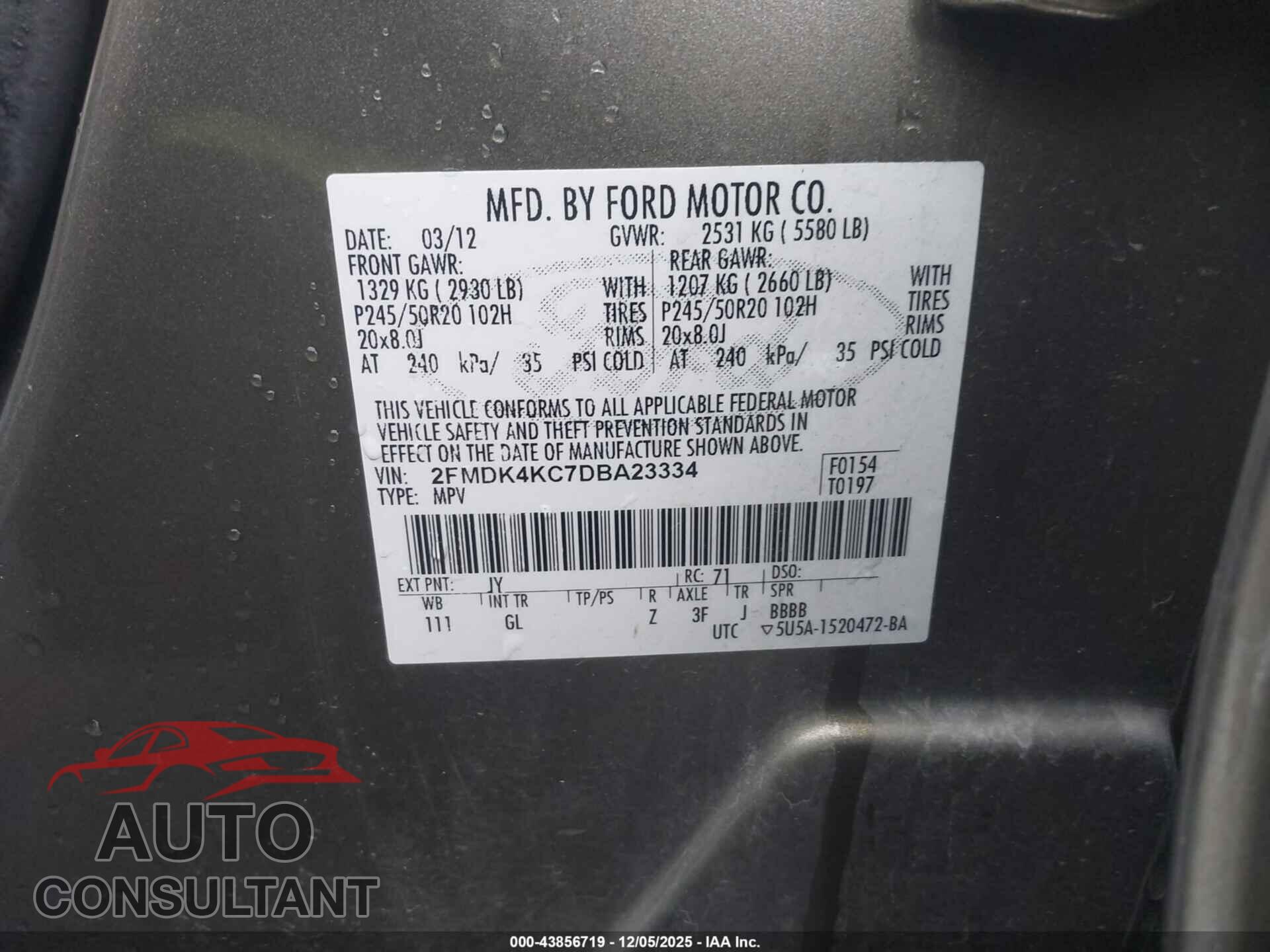FORD EDGE 2013 - 2FMDK4KC7DBA23334