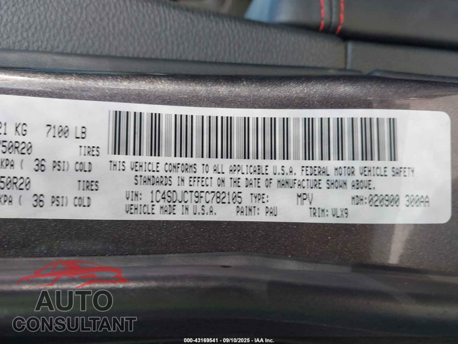 DODGE DURANGO 2015 - 1C4SDJCT9FC782105