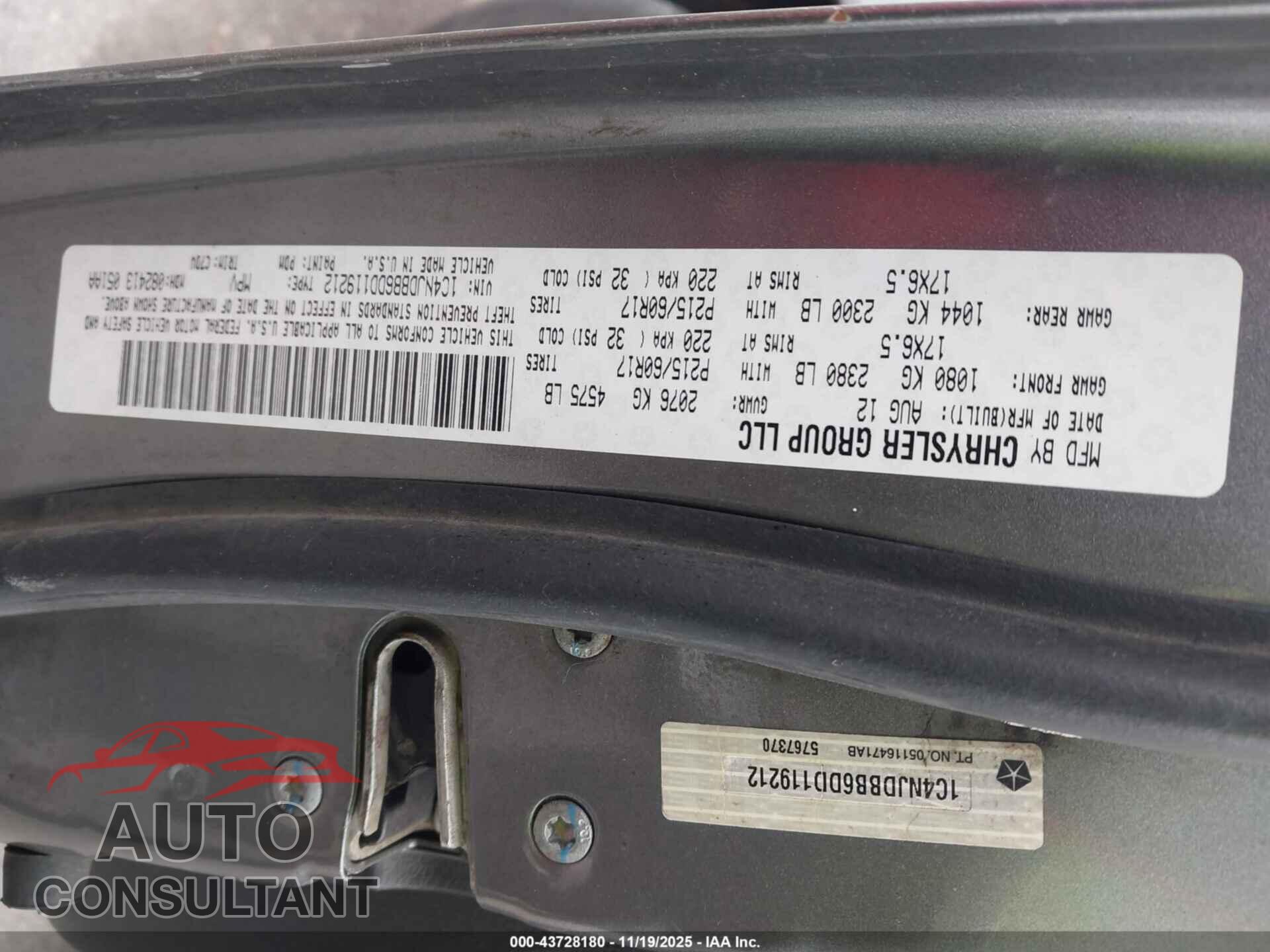JEEP COMPASS 2013 - 1C4NJDBB6DD119212