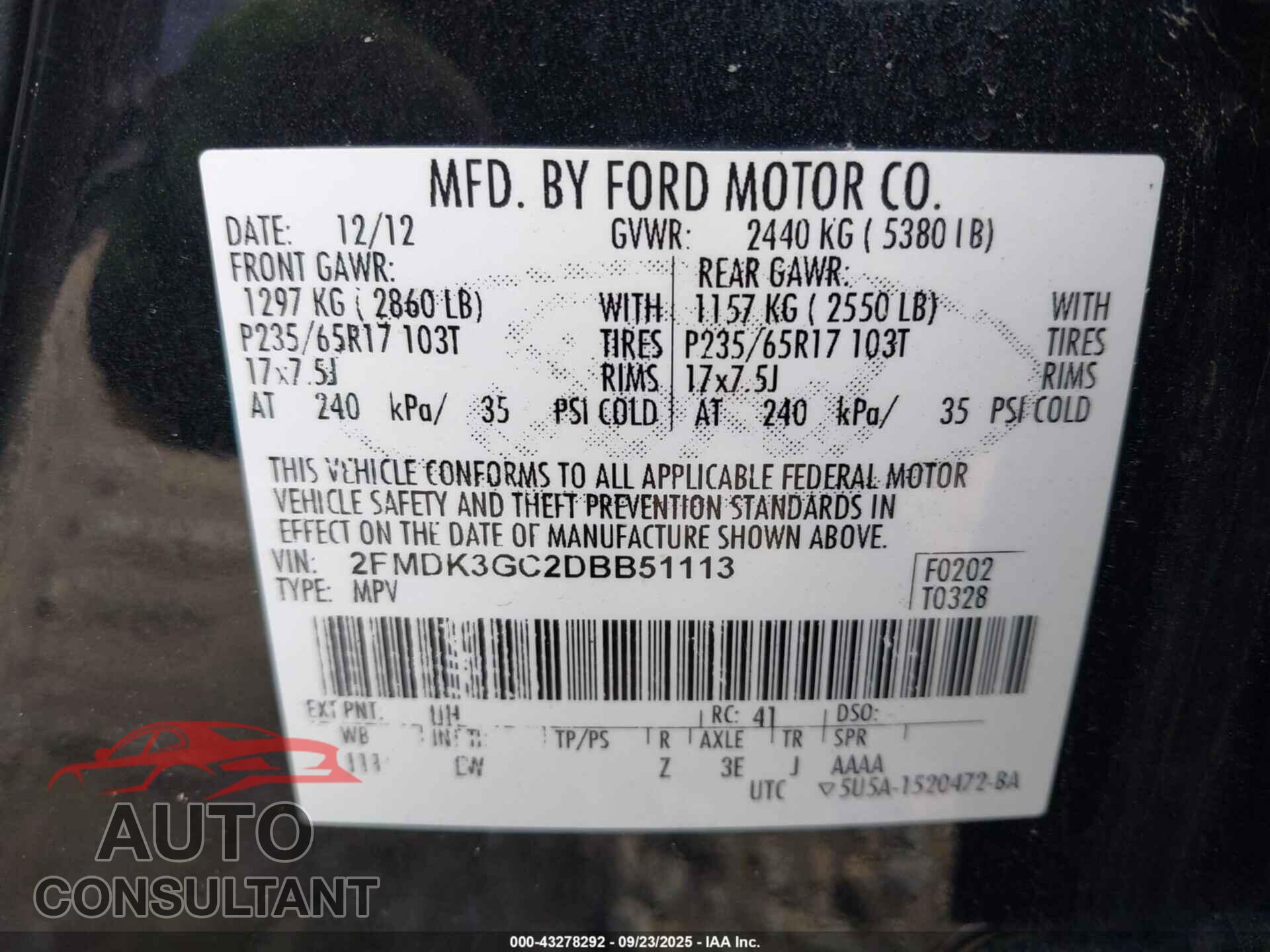 FORD EDGE 2013 - 2FMDK3GC2DBB51113