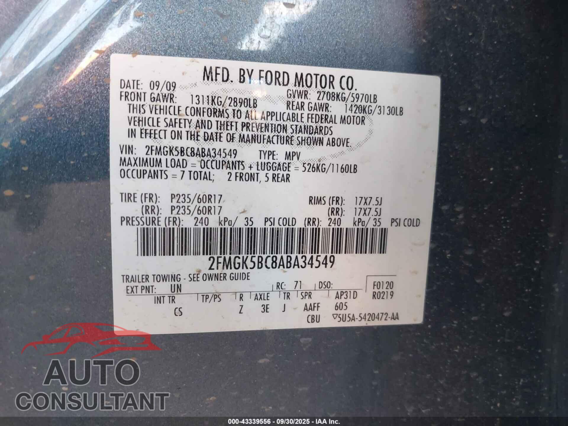 FORD FLEX 2010 - 2FMGK5BC8ABA34549