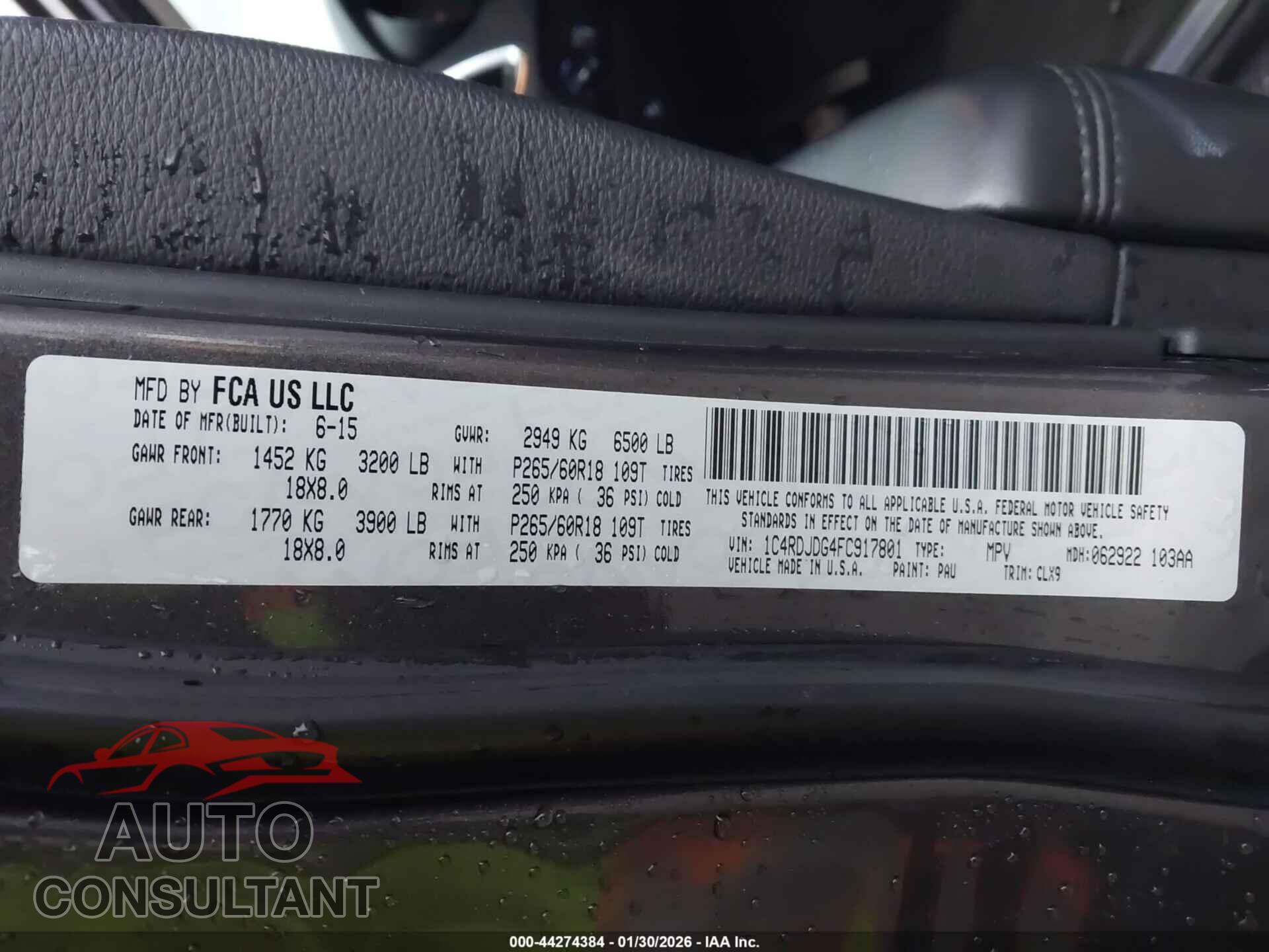 DODGE DURANGO 2015 - 1C4RDJDG4FC917801