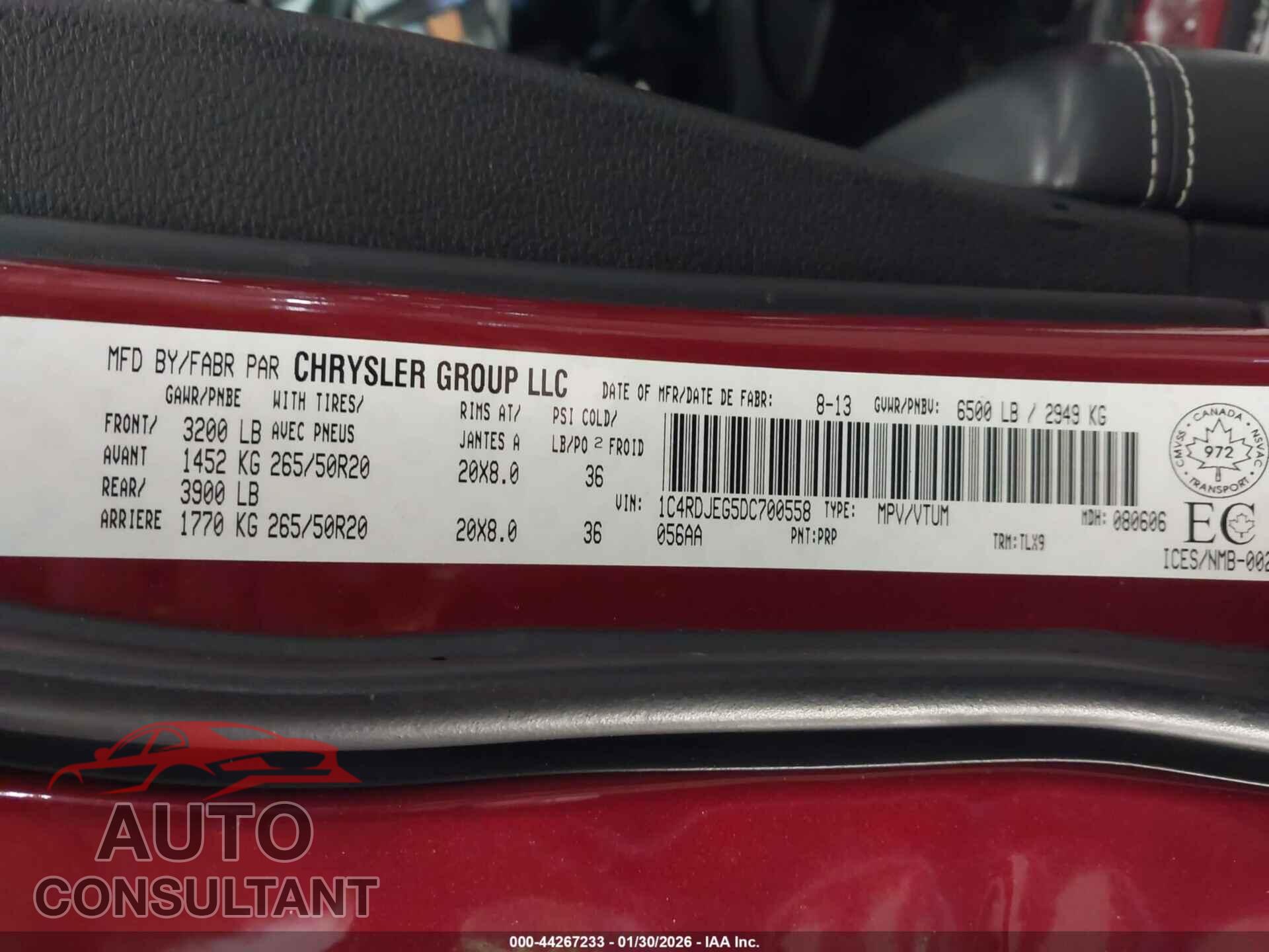DODGE DURANGO 2013 - 1C4RDJEG5DC700558