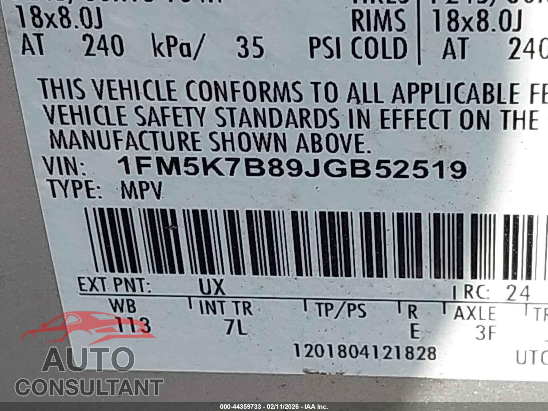 FORD EXPLORER 2018 - 1FM5K7B89JGB52519