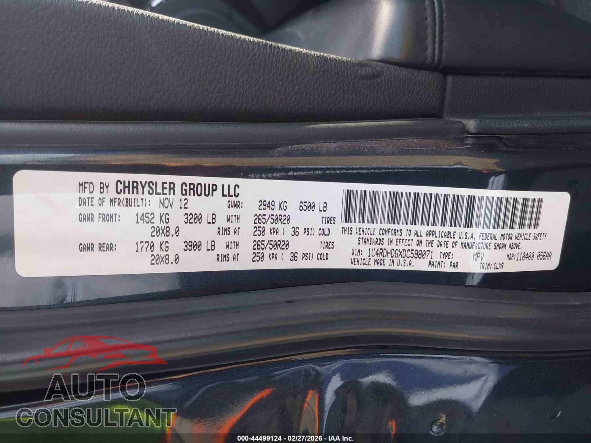 DODGE DURANGO 2013 - 1C4RDHDGXDC598071
