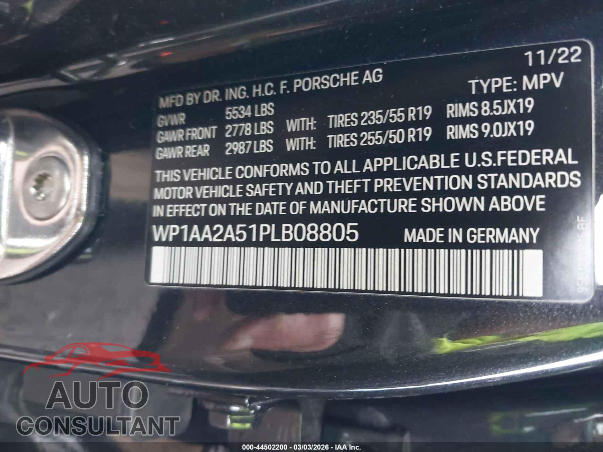 PORSCHE MACAN 2023 - WP1AA2A51PLB08805