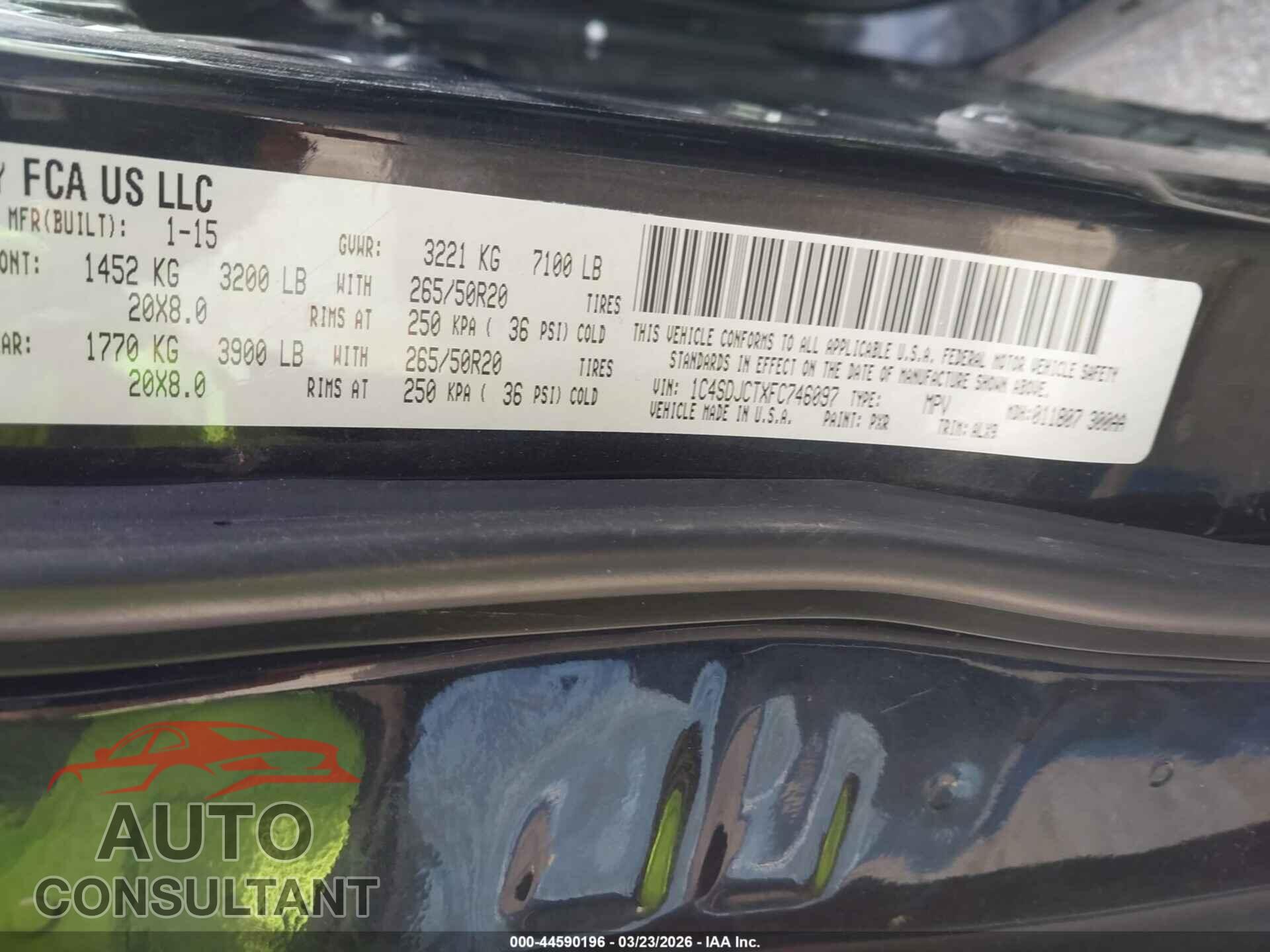 DODGE DURANGO 2015 - 1C4SDJCTXFC746097