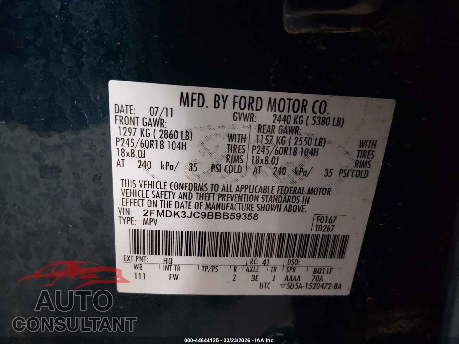 FORD EDGE 2011 - 2FMDK3JC9BBB59358