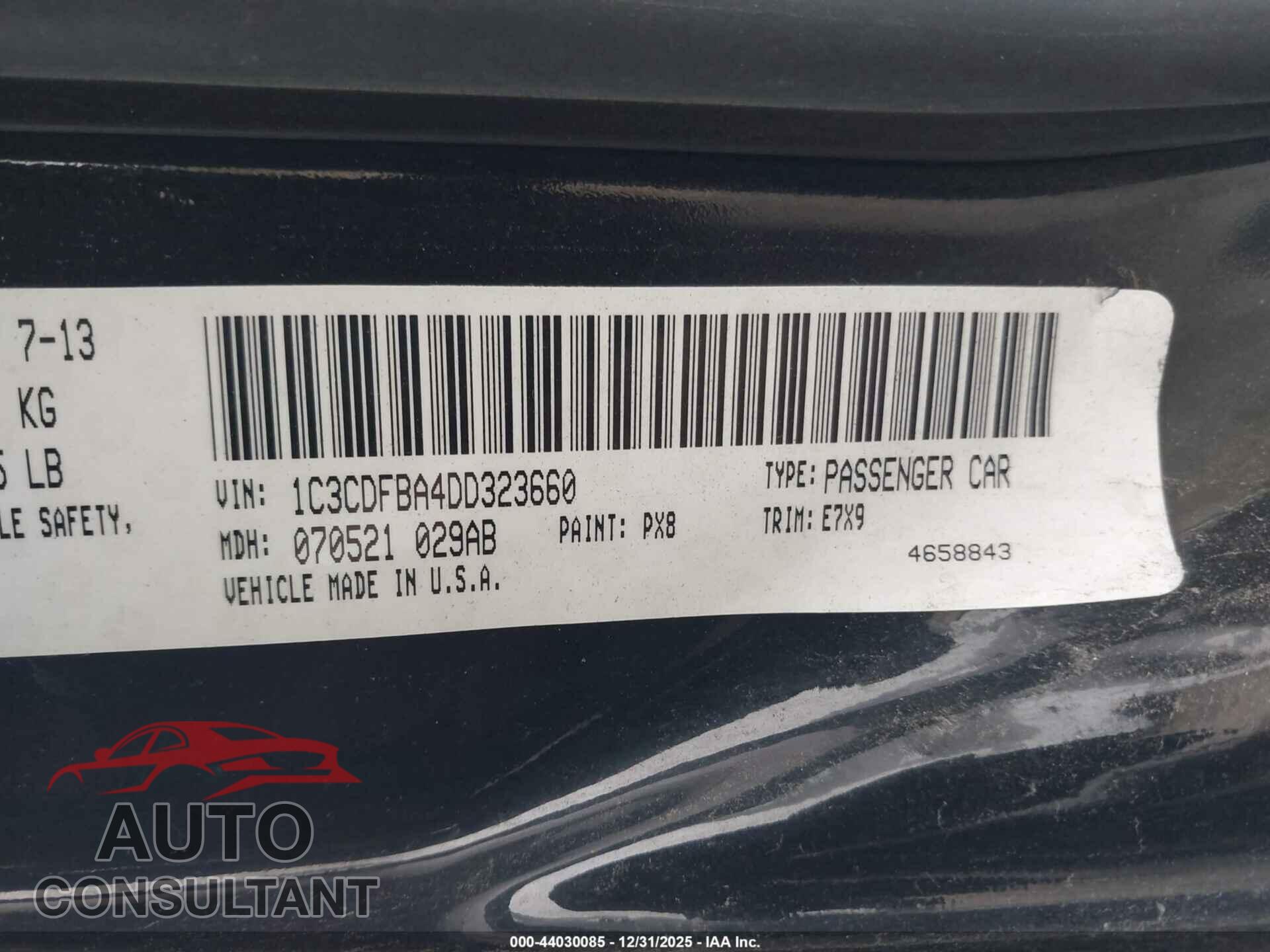 DODGE DART 2013 - 1C3CDFBA4DD323660