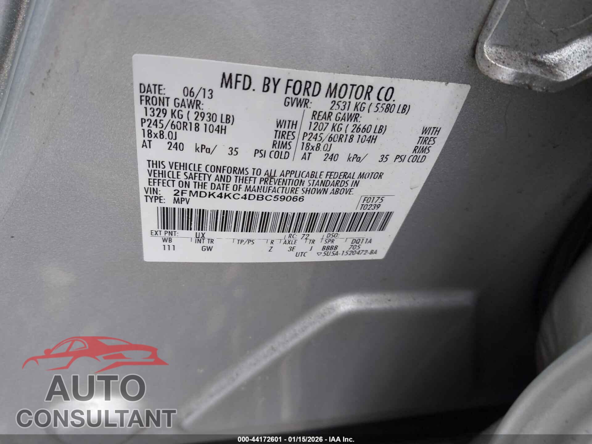 FORD EDGE 2013 - 2FMDK4KC4DBC59066