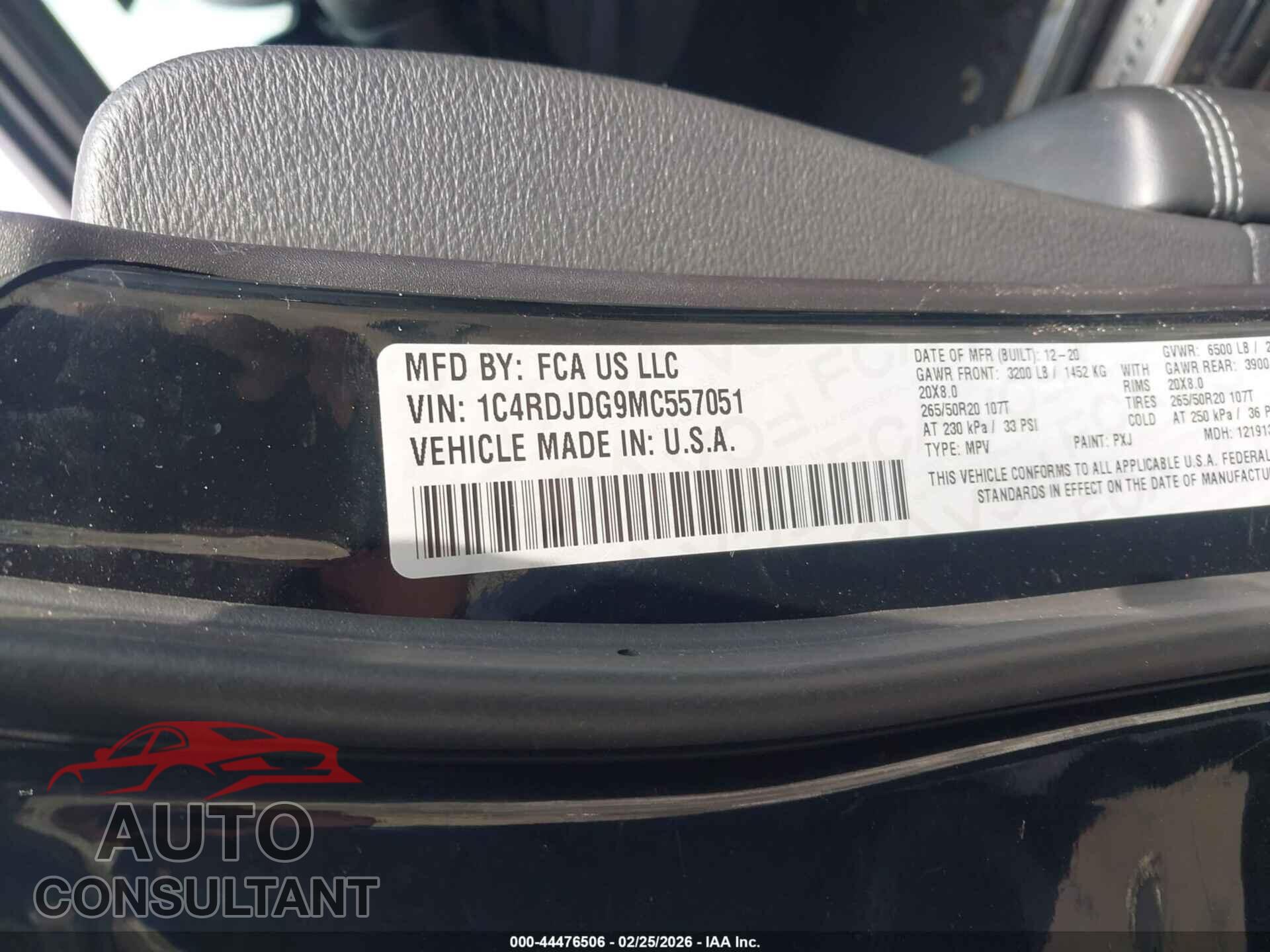 DODGE DURANGO 2021 - 1C4RDJDG9MC557051