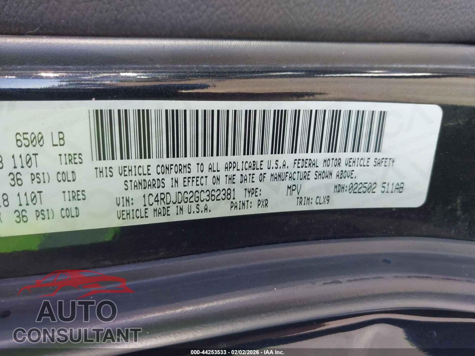DODGE DURANGO 2016 - 1C4RDJDG2GC362381