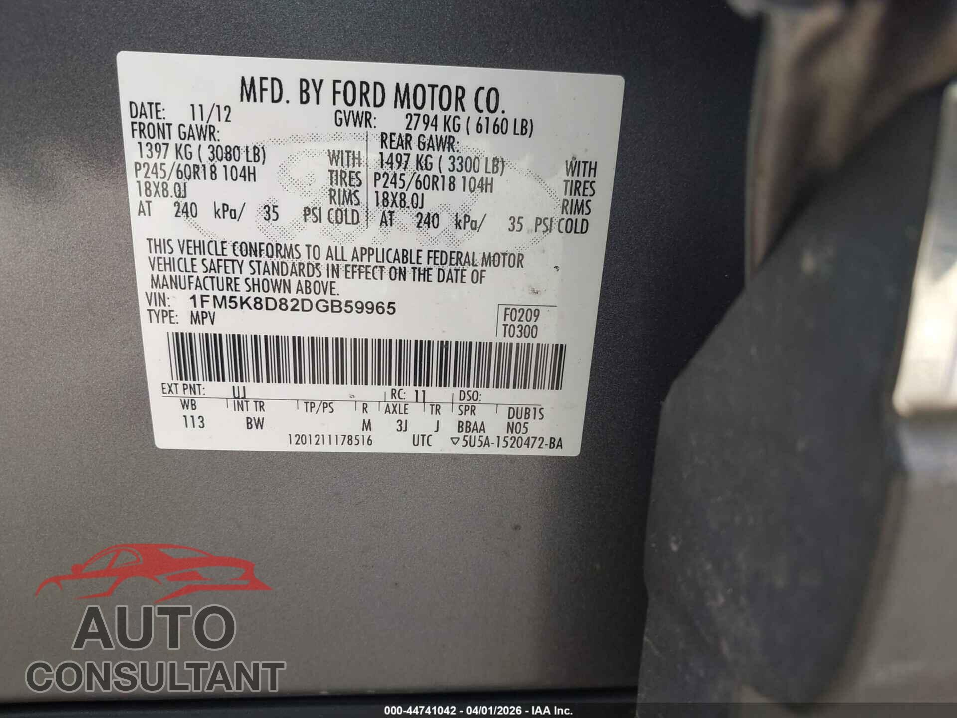 FORD EXPLORER 2013 - 1FM5K8D82DGB59965