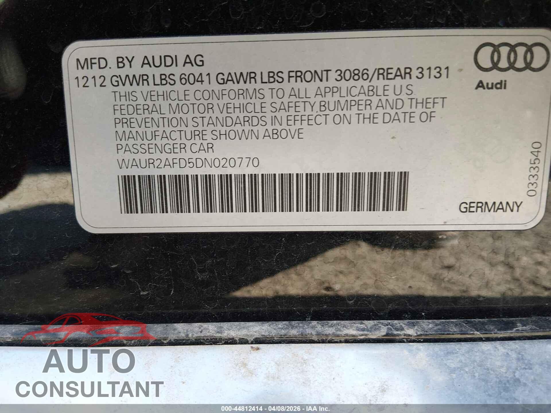 AUDI A8 L 2013 - WAUR2AFD5DN020770