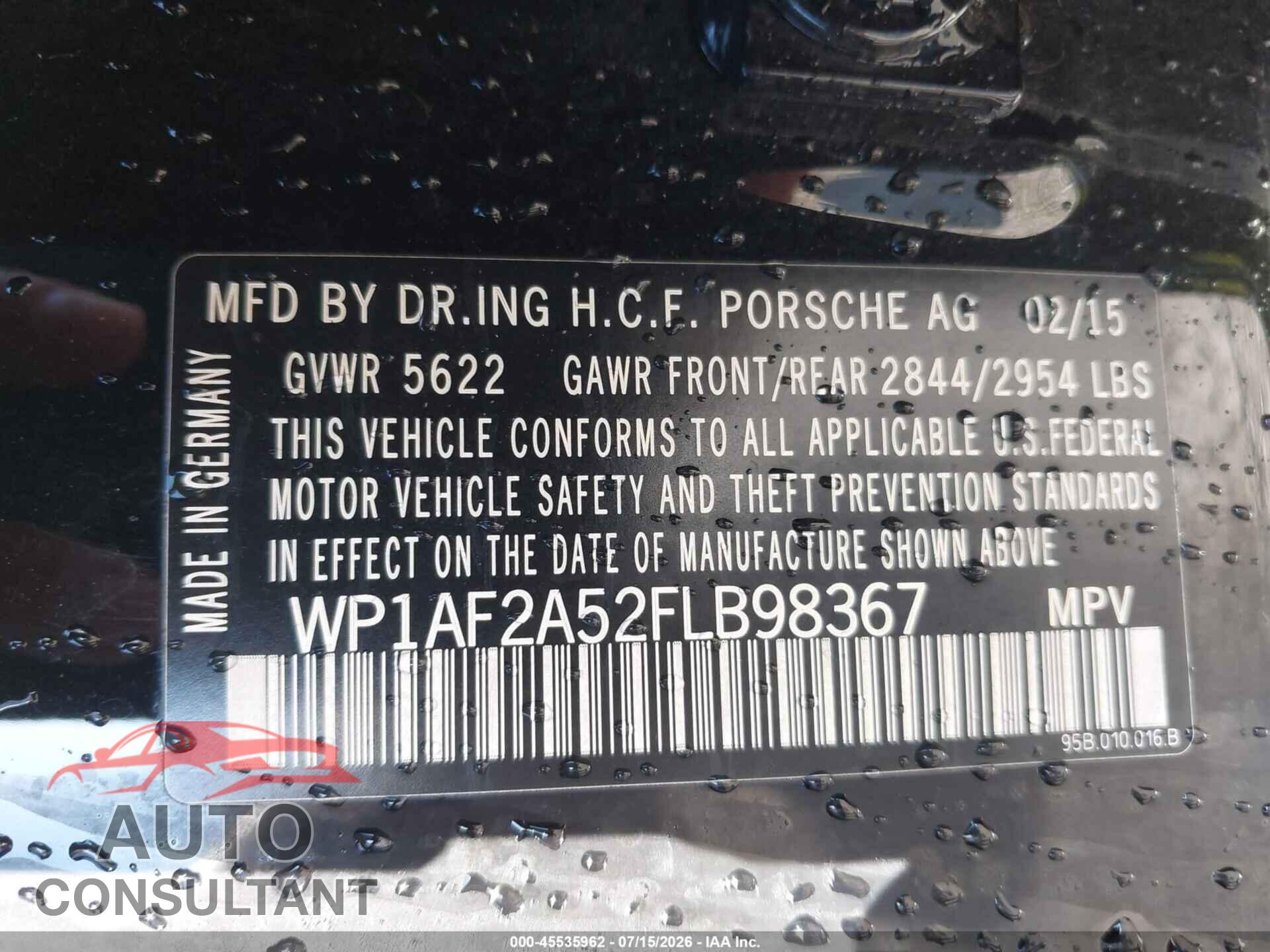 PORSCHE MACAN 2015 - WP1AF2A52FLB98367