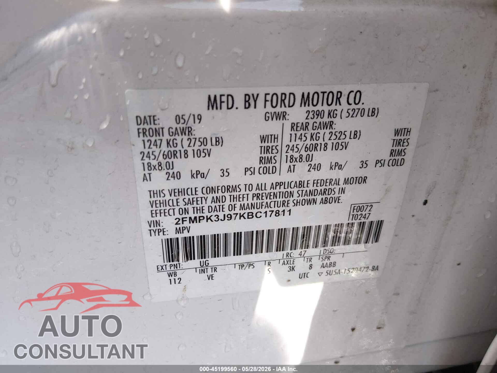 FORD EDGE 2019 - 2FMPK3J97KBC17811