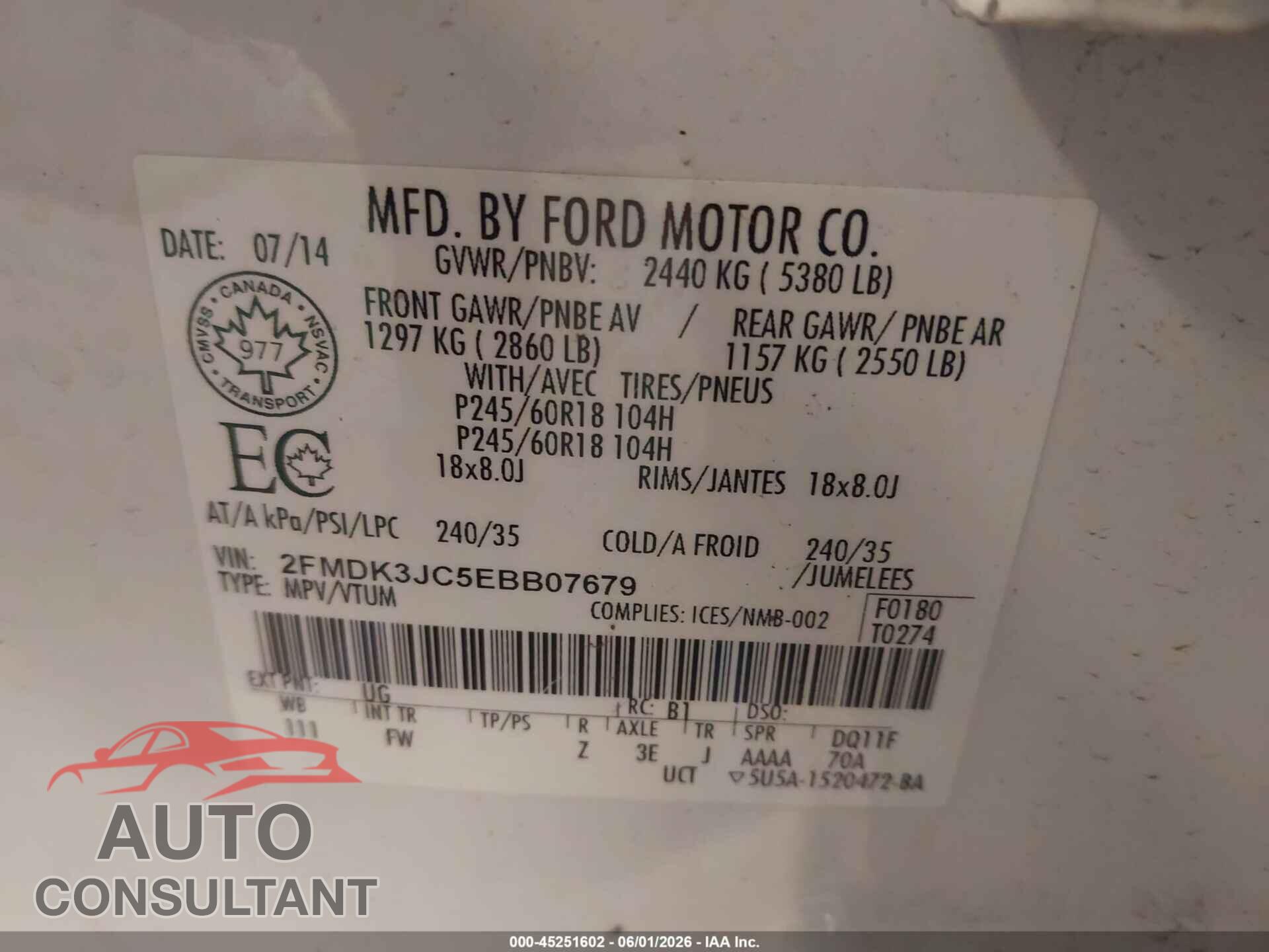FORD EDGE 2014 - 2FMDK3JC5EBB07679