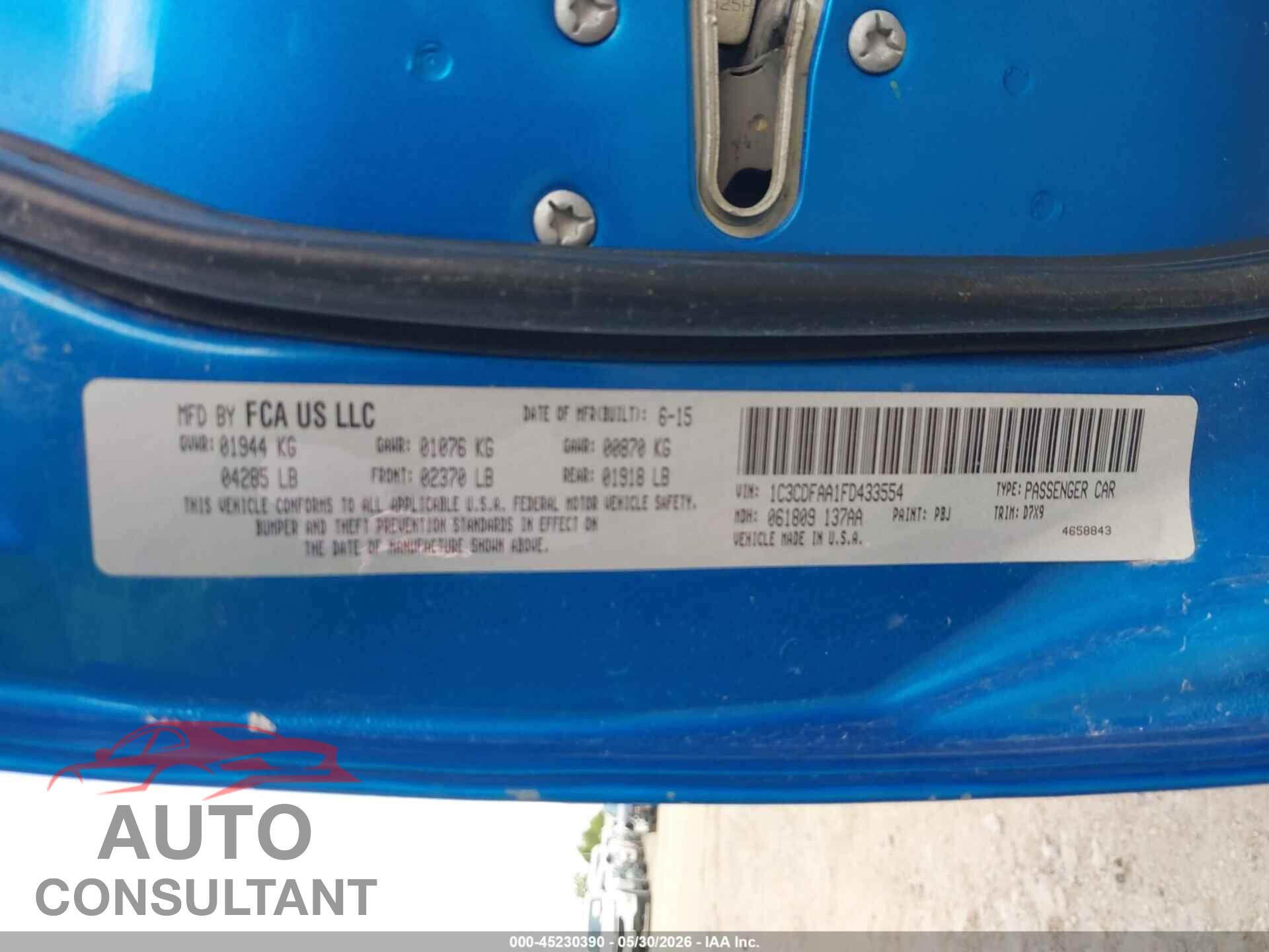 DODGE DART 2015 - 1C3CDFAA1FD433554