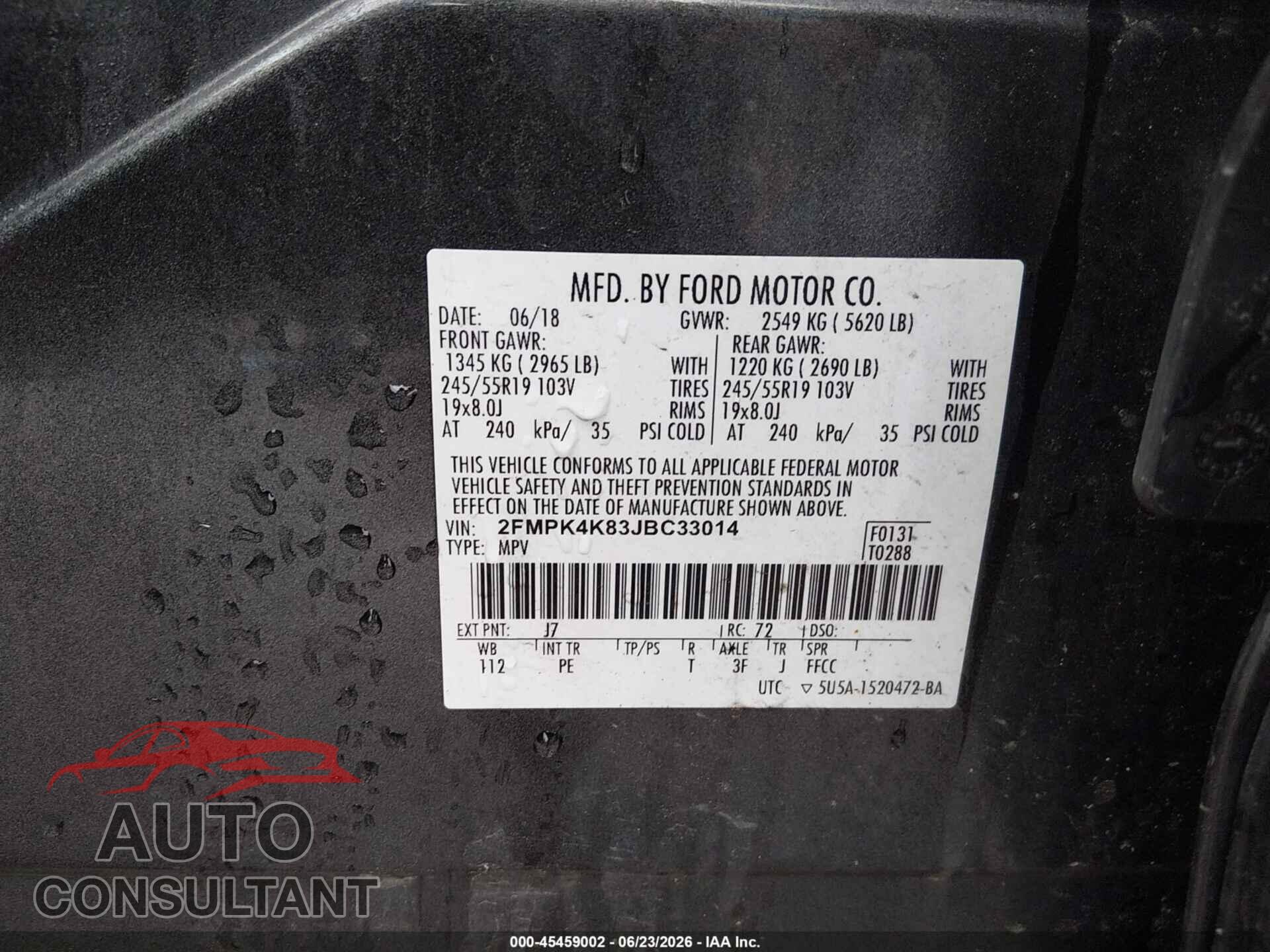 FORD EDGE 2018 - 2FMPK4K83JBC33014