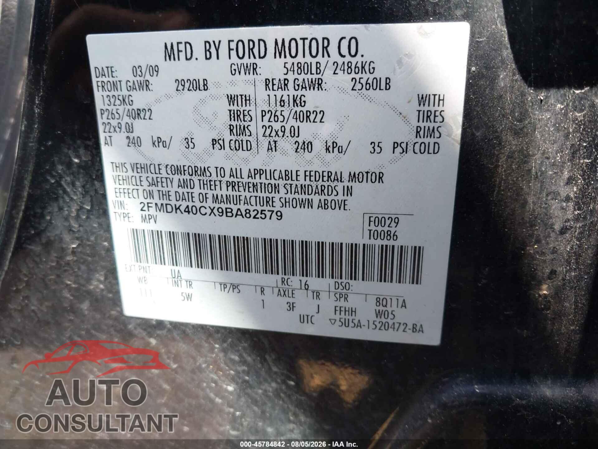 FORD EDGE 2009 - 2FMDK40CX9BA82579