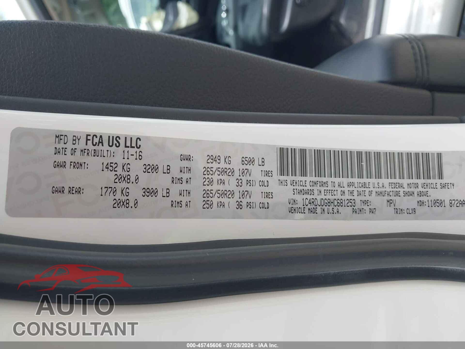 DODGE DURANGO 2017 - 1C4RDJDG8HC681253