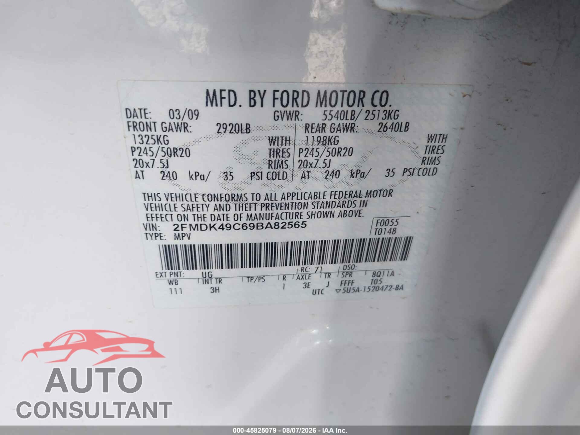 FORD EDGE 2009 - 2FMDK49C69BA82565